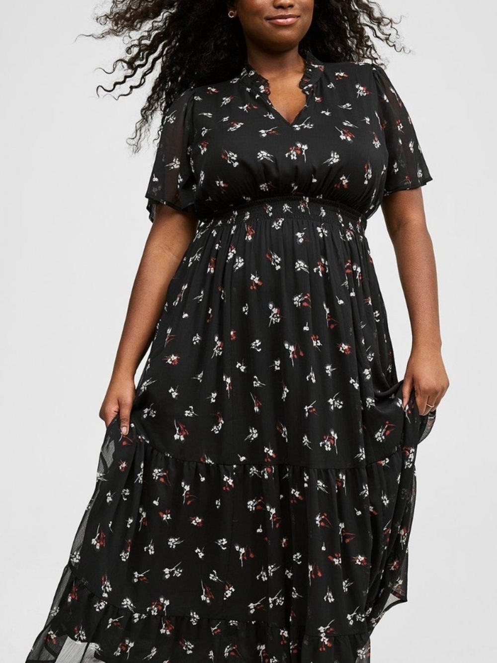 Torrid Black Floral Chiffon Maxi Dress Size 4 Plus Size Boho